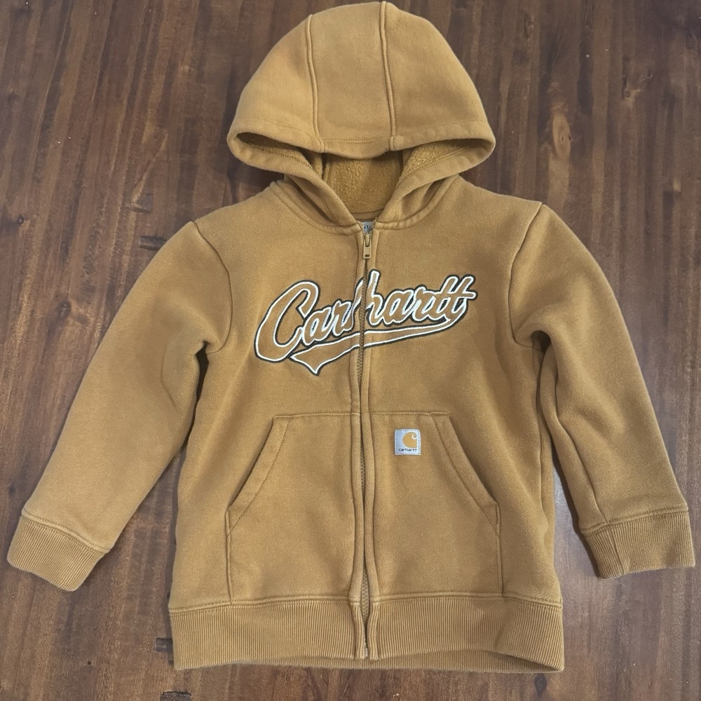 Carhartt Boy's Full-Zip Embroidered Script Logo Hoodie in "Carhartt Brown" Sz 3T